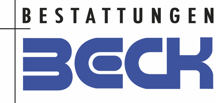 Firmenlogo Bestattungen Beck Schwarzes Kreuz und blauer schriftzug 1